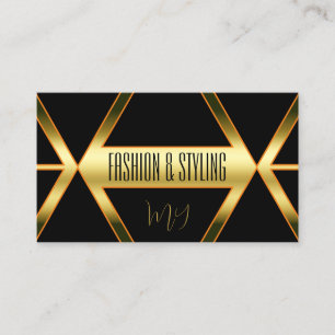 Carte De Visite Flashy Black Shimmery Golden avec Monogramme éléga