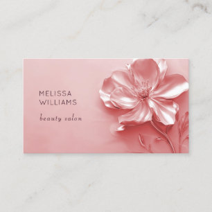 Carte De Visite Fleur 3D métallique rose brillant