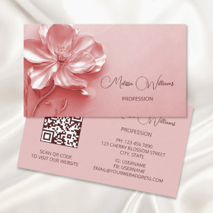 Carte De Visite Fleur 3D rose brillant métallique