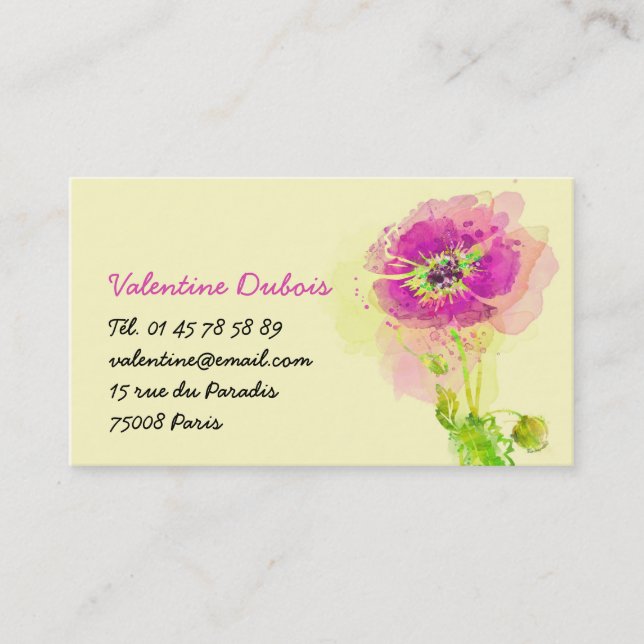Carte de visite Fleur Aquarelle (Devant)