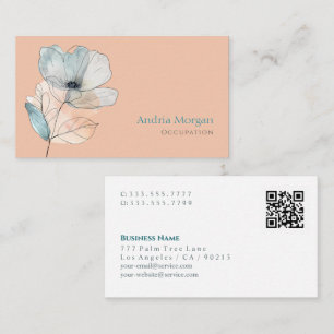 Carte De Visite Fleur Aquarelle tendance, Nom, Code QR, Pêche