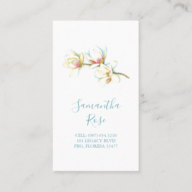 Carte De Visite Fleur blanche Magnolia Professionnelle Personnalis (Devant)
