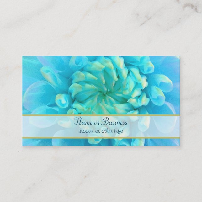 Carte De Visite Fleur bleu turquoise Dahlia en Aquarelle (Devant)