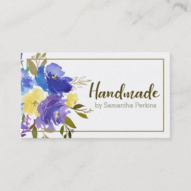 Carte De Visite Fleur bleu violet jaune artisanal (Devant)