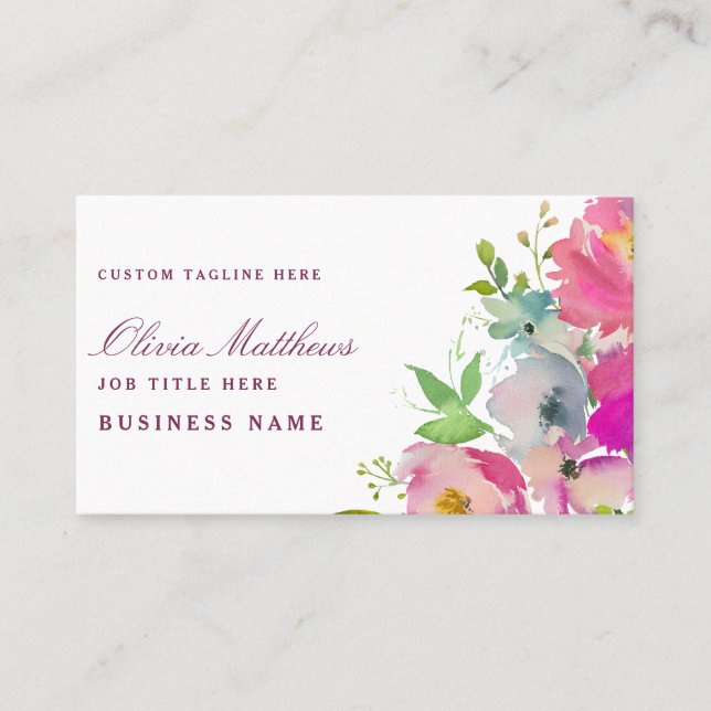Carte De Visite Fleur Chic Blush rose Floral Aquarelle sociale (Devant)