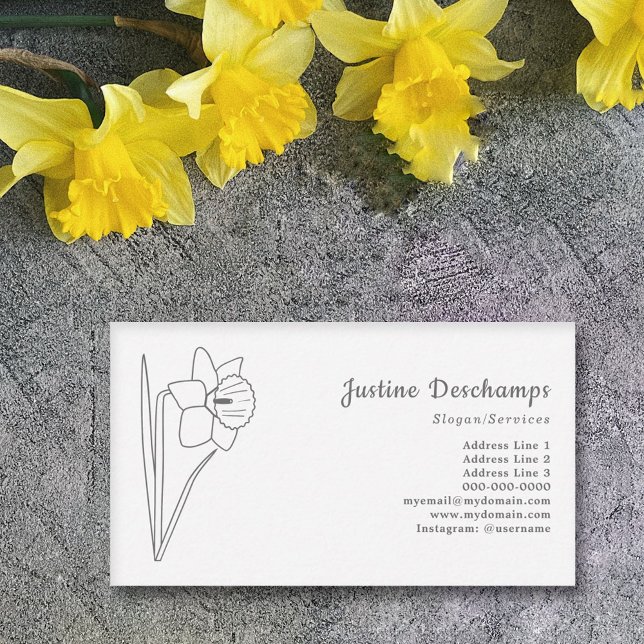 Carte De Visite Fleur d'art de la ligne de jonquille botanique (Botanical Daffodil Line Art Business Card)
