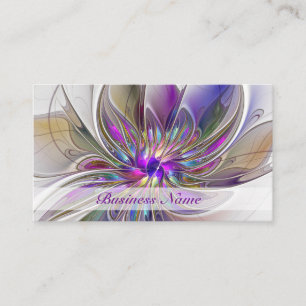 Carte De Visite Fleur d'art fractal abstrait énergique et coloré