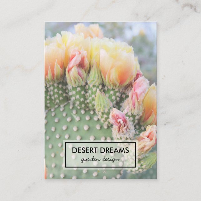 Carte De Visite Fleur de Cactus Jaune Désert Jardin Photo Voyage (Devant)