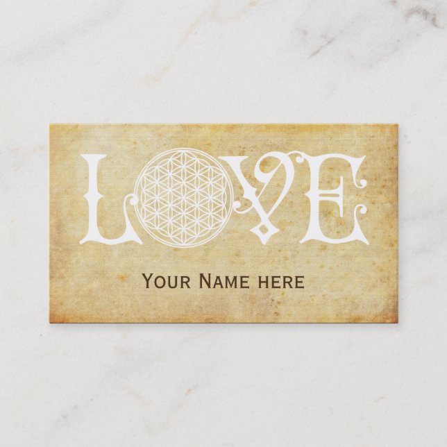 Carte De Visite Fleur de la vie - LOVE lettrage tatouage blanc (Devant)