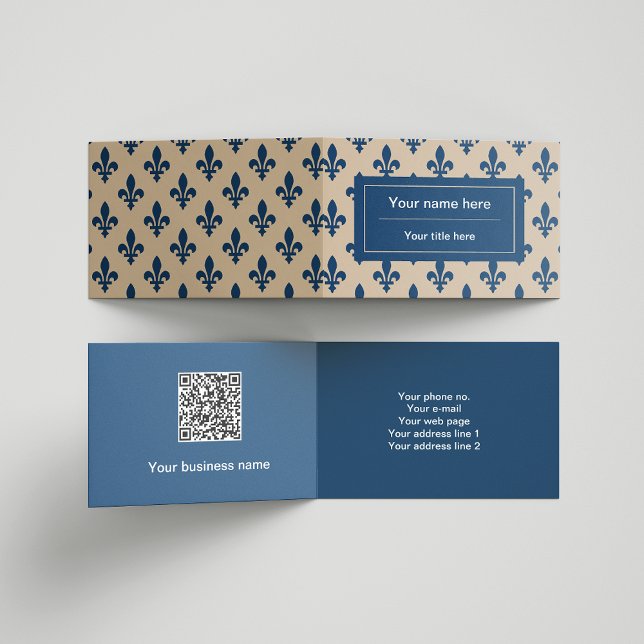 Carte De Visite Fleur de Lis Motif, Français, Royal, Bleu marine (Créateur téléchargé)