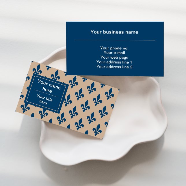 Carte De Visite Fleur de Lis Motif, Français, Royal, Bleu marine (Créateur téléchargé)