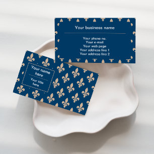 Carte De Visite Fleur de Lis Motif, française, royale, crème, bleu