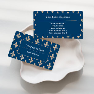 Carte De Visite Fleur de Lis Motif, française, royale, crème, bleu