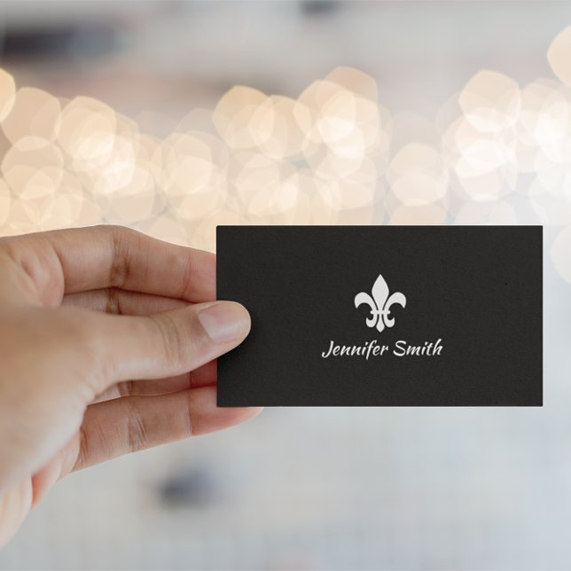 Carte De Visite Fleur de Lis noir et blanc (Replace the fleur de lys and create your own black background logo business cards.)