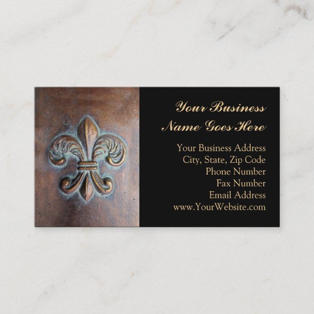 Carte De Visite Fleur De Lis, Revêtement De Cuivre Âgé Imprimé (Devant)