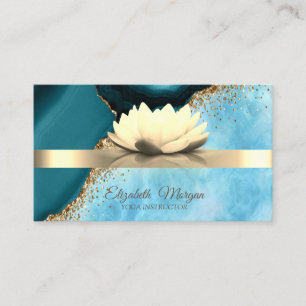 Carte De Visite Fleur de Lotus de Yoga à Rayure Dorée sur Marbre