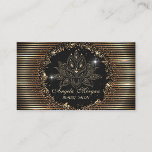 Carte De Visite Fleur de lotus professionnelle rayures dorées noir