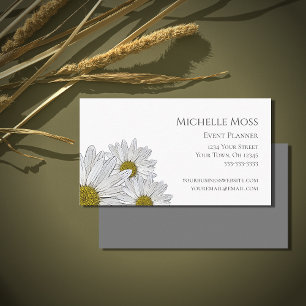 Carte De Visite Fleur de marguerite tendance gris blanc