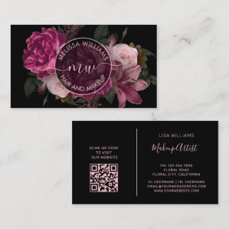 Carte De Visite Fleur de pivoine rose Logo noir