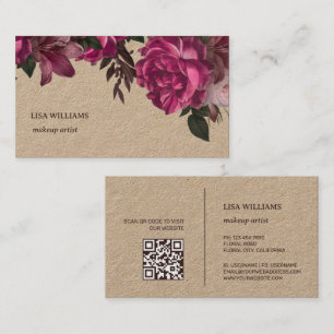 Carte De Visite Fleur de Pivoine Rose Papier Kraft