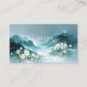 Carte De Visite Fleur de Rose Blanche et Vallée de la Montagne emb