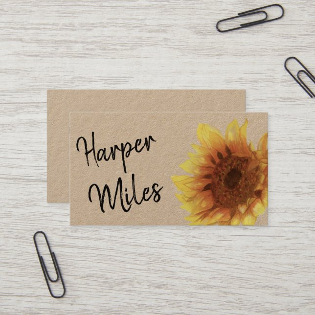 Carte De Visite Fleur de tournesol kraft, fleurs et symboles (Devant/Arrière en situation)