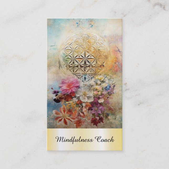 Carte De Visite *~* Fleur de vie AP92 Massage Reiki Or Sacré (Devant)