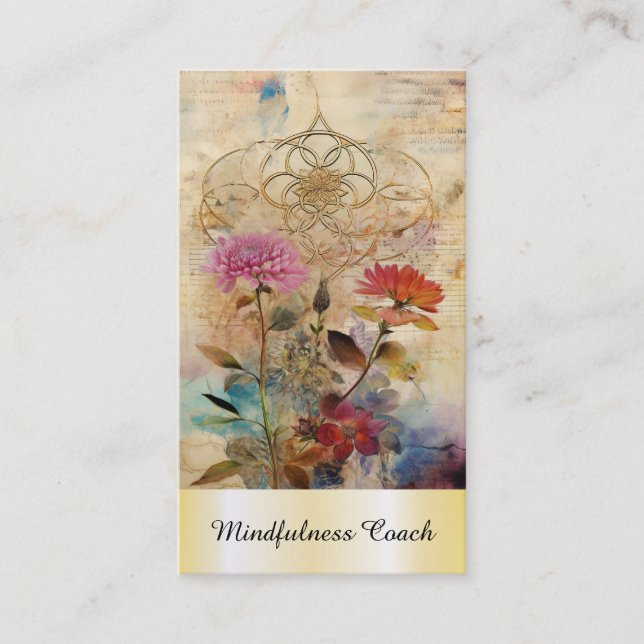 Carte De Visite *~* Fleur de vie AP92 Reiki Yoga Gold Sacred (Devant)