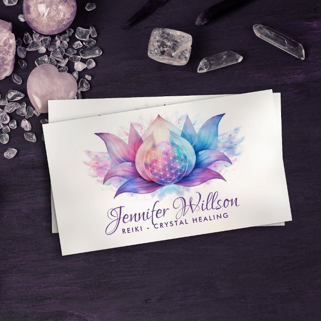 Carte De Visite Fleur de vie en fleur de lotus -Aquarelle (Créateur téléchargé)