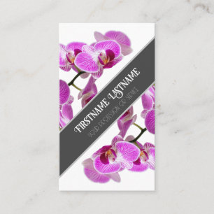 Carte De Visite Fleur d'orchidées roses fleurit élégant gris diago