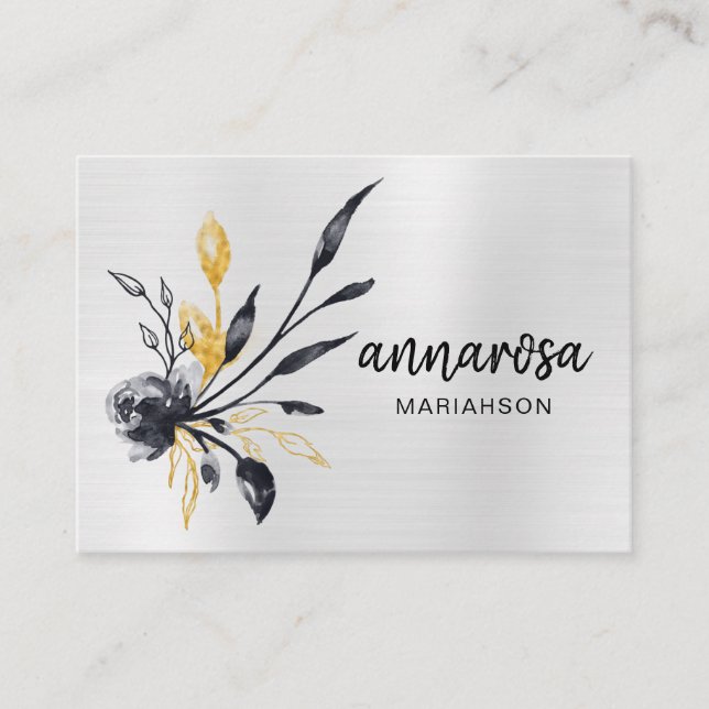Carte De Visite *~* Fleur Floral Silver LOGO QR PHOTO Or (Devant)