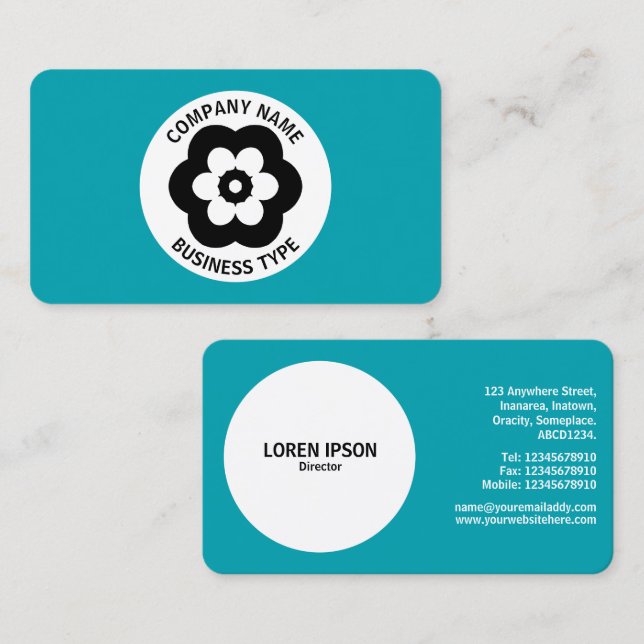 Carte De Visite Fleur géométrique - Bleu #009FAE (Devant / Derrière)