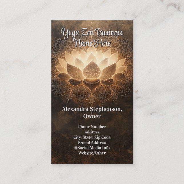 Carte De Visite Fleur Lotus brillant Élégant Zen Yoga Spa bien-êtr (Devant)