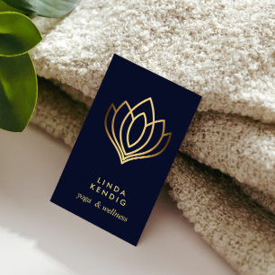 Carte De Visite Fleur Lotus d'or   Bleu   massage bien-être yoga