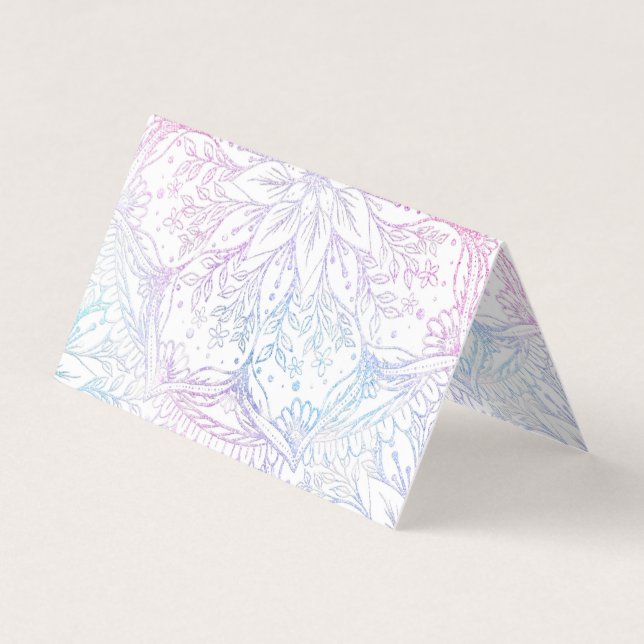 Carte De Visite Fleur Mandala bleu rose magique (Devant)