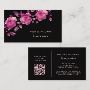 Carte De Visite Fleur métallique rose brillant Noir
