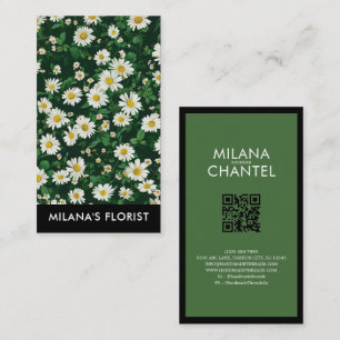 Carte De Visite Fleur Moderne Bohème Blanche Verte Floriste Daisy