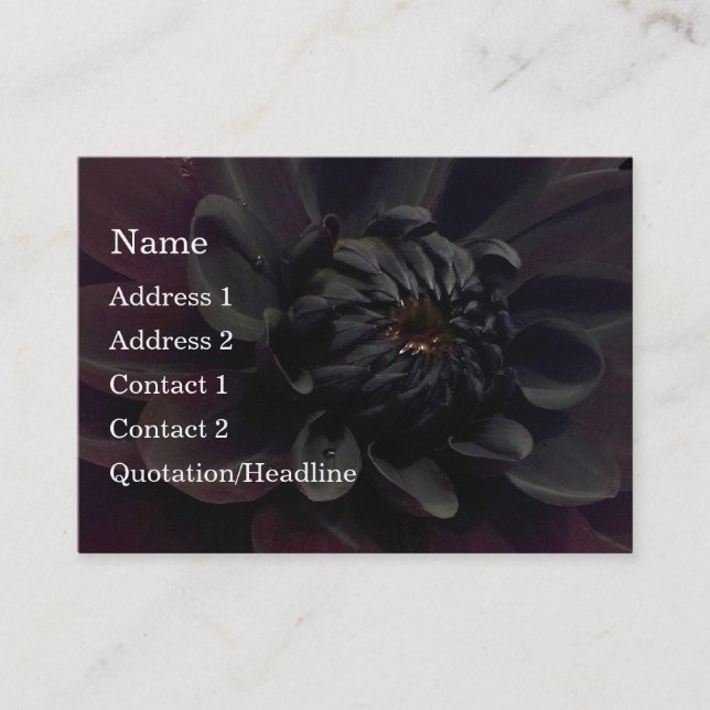 Carte De Visite Fleur noire florale moderne de dahlia (Devant)