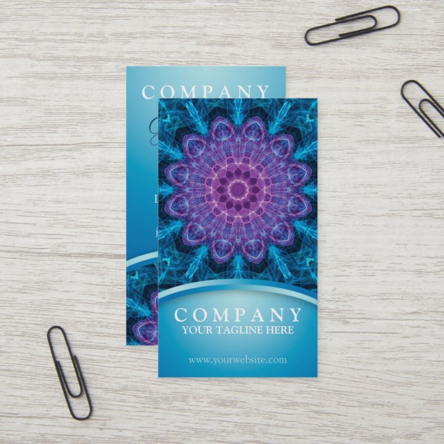 Carte De Visite Fleur pourpre spirituelle, mer de bleu (Devant/Arrière en situation)