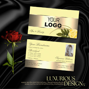 Carte De Visite Fleur Rose couleur or jaune avec logo et photo