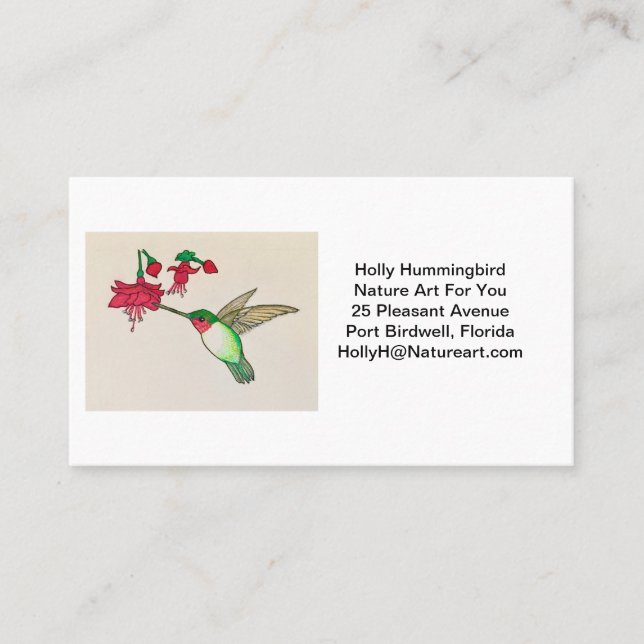 Carte De Visite Fleur rose de l'Aquarelle du colibri à gorge rubis (Devant)