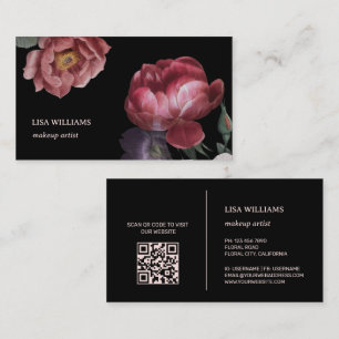 Carte De Visite Fleur Rose dessinée à la main noir