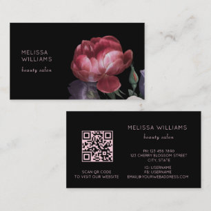 Carte De Visite Fleur Rose dessinée à la main noir