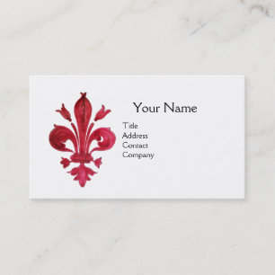 CARTE DE VISITE FLEUR ROUGE ANTIQUE DE LIS EN MONOGRAMME BLANC