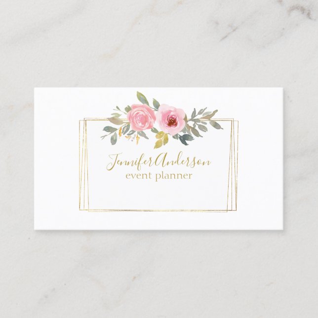 Carte De Visite Fleur sauvage d'aquarelle Flore rose verdoyante (Devant)