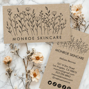 Carte De Visite Fleur sauvage Élégante Ligne Art Kraft Icônes soci
