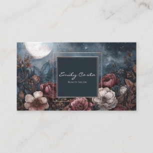 Carte De Visite Fleur sombre et lunatique Nuit étoilée Pleine lune