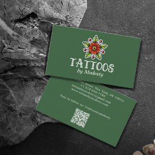 Carte De Visite Fleur traditionnelle de tatouage
