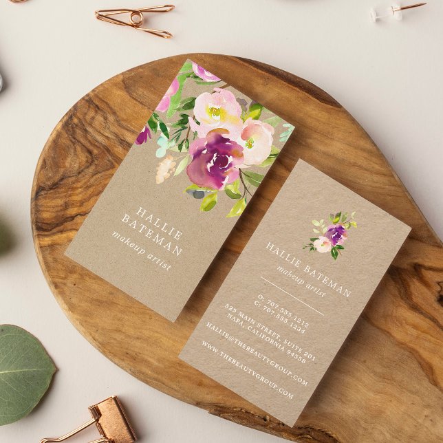 Carte De Visite Fleur vive | Rustique aquarelle Floral Kraft (Créateur téléchargé)