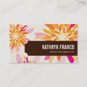 Carte De Visite FLEURI moderne lumineux dahlia jaune orange rose